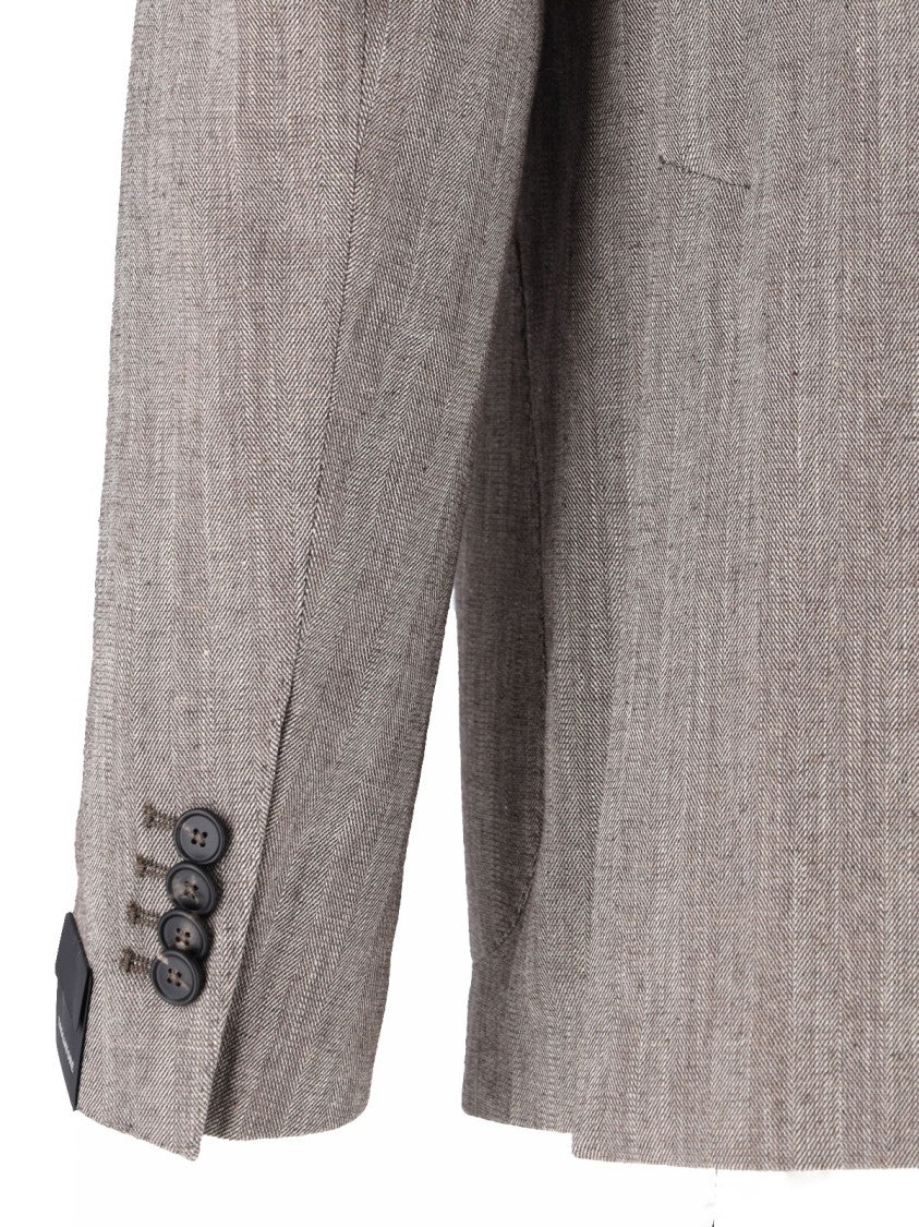 Tagliatore Grey Herringbone Notch Lapel Tailored Jacket