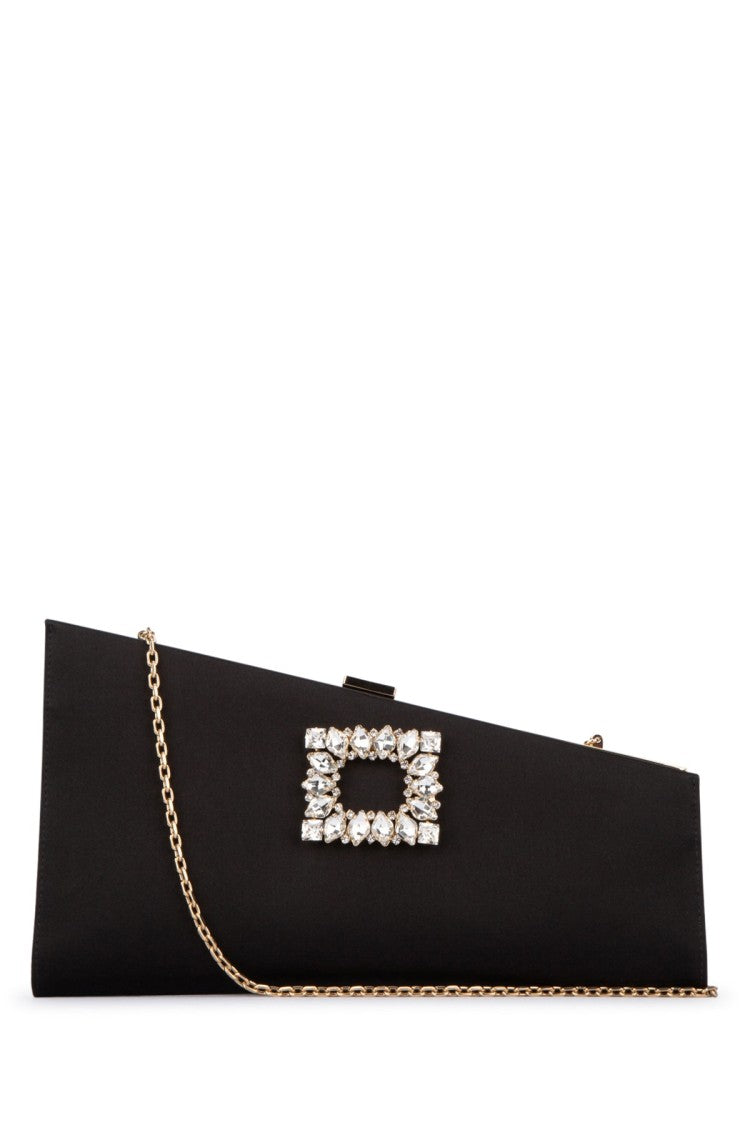 Roger Vivier Angular Black Satin Clutch With Jewel-Encrusted Clasp