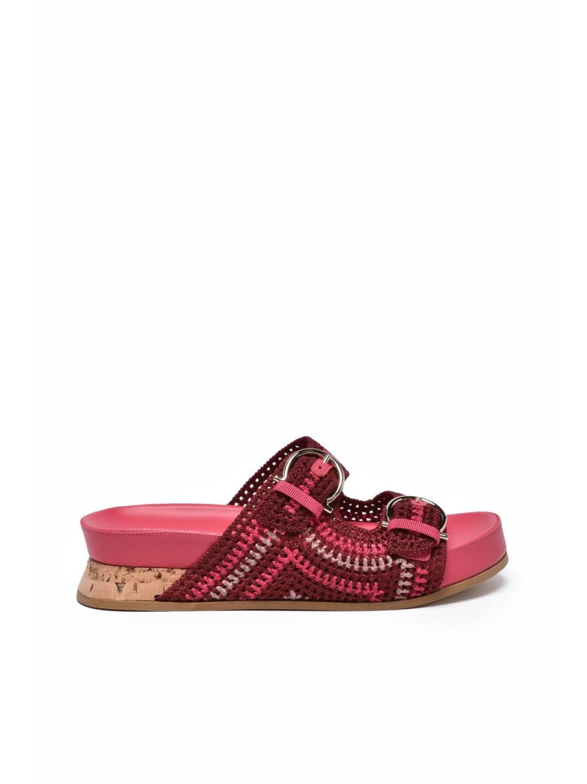Salvatore Ferragamo Shaula Raffia Wedge - Fuchsia