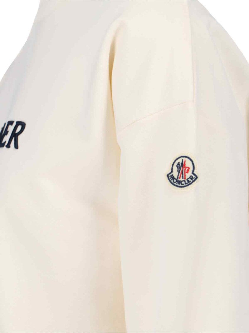 Moncler Crewneck Cotton Sweatshirt With Embroidered Logo And Multicolor Patch