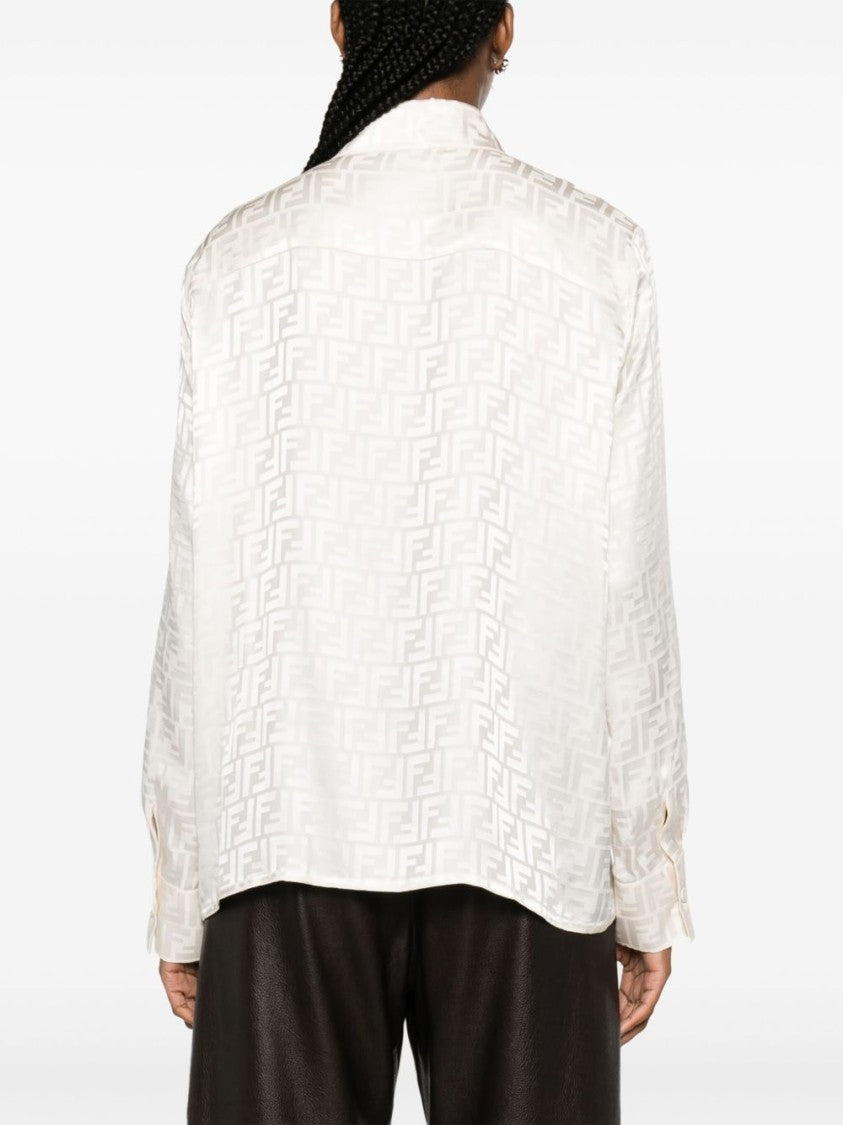 Fendi White Jacquard Shirt With Tonal Monogram Design
