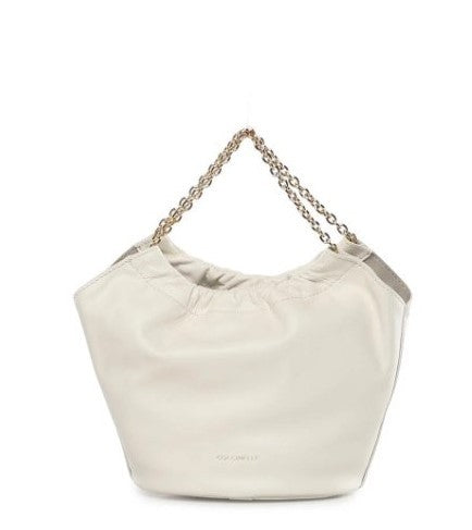 Coccinelle Matte White Shoulder Bag With Gold-Tone Chain Handles