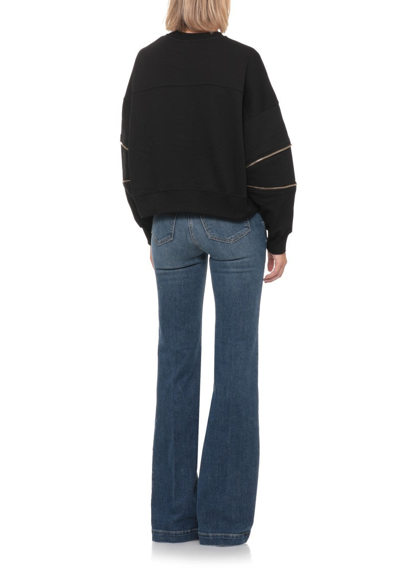 Elisabetta Franchi Black Cropped Embossed Gold Logo Cotton Sweatshirt