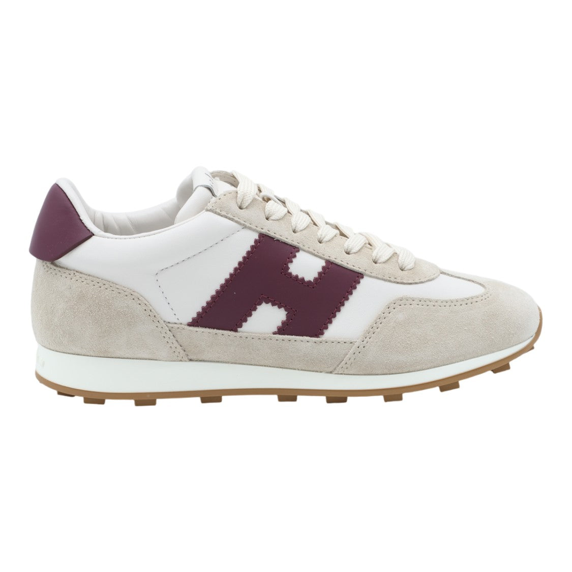 Hogan Light Beige Suede Sneakers With Burgundy Logo Accent