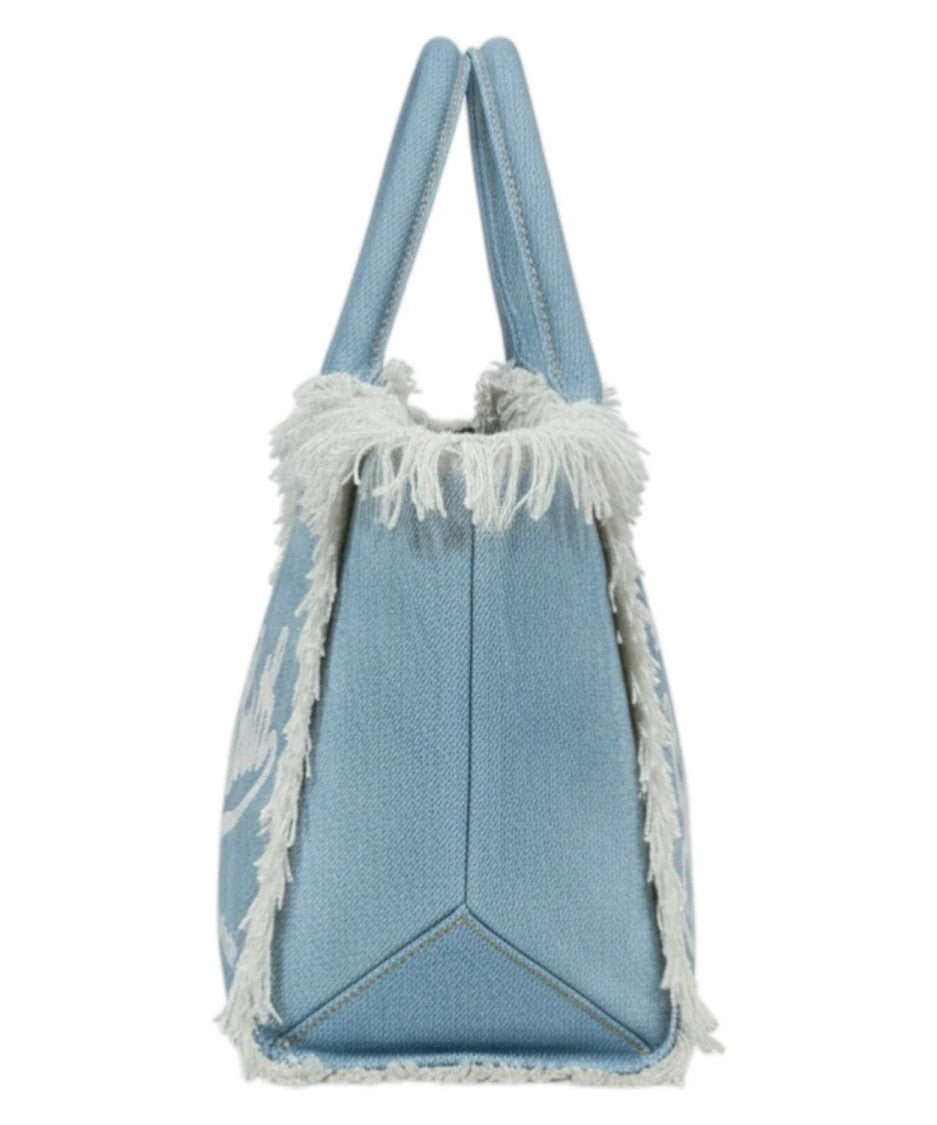 Mc2 Saint Barth Light Blue Denim Tote Bag With Frayed Edges