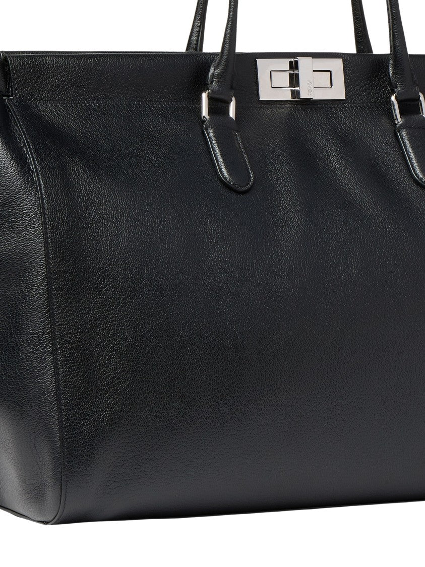 Fendi Large Structured Tote In Full-Grain Calfskin With Vintage Silver Twist Lock