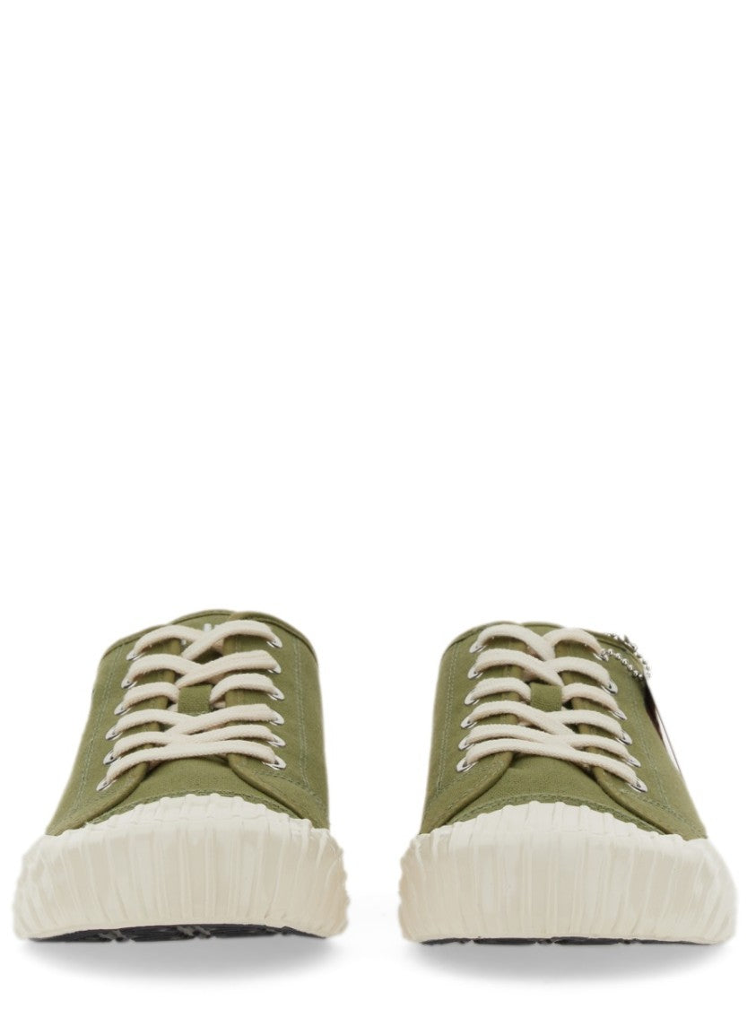 Kenzo Olive Green Low-Top Sneakers With Red Floral Embroidery