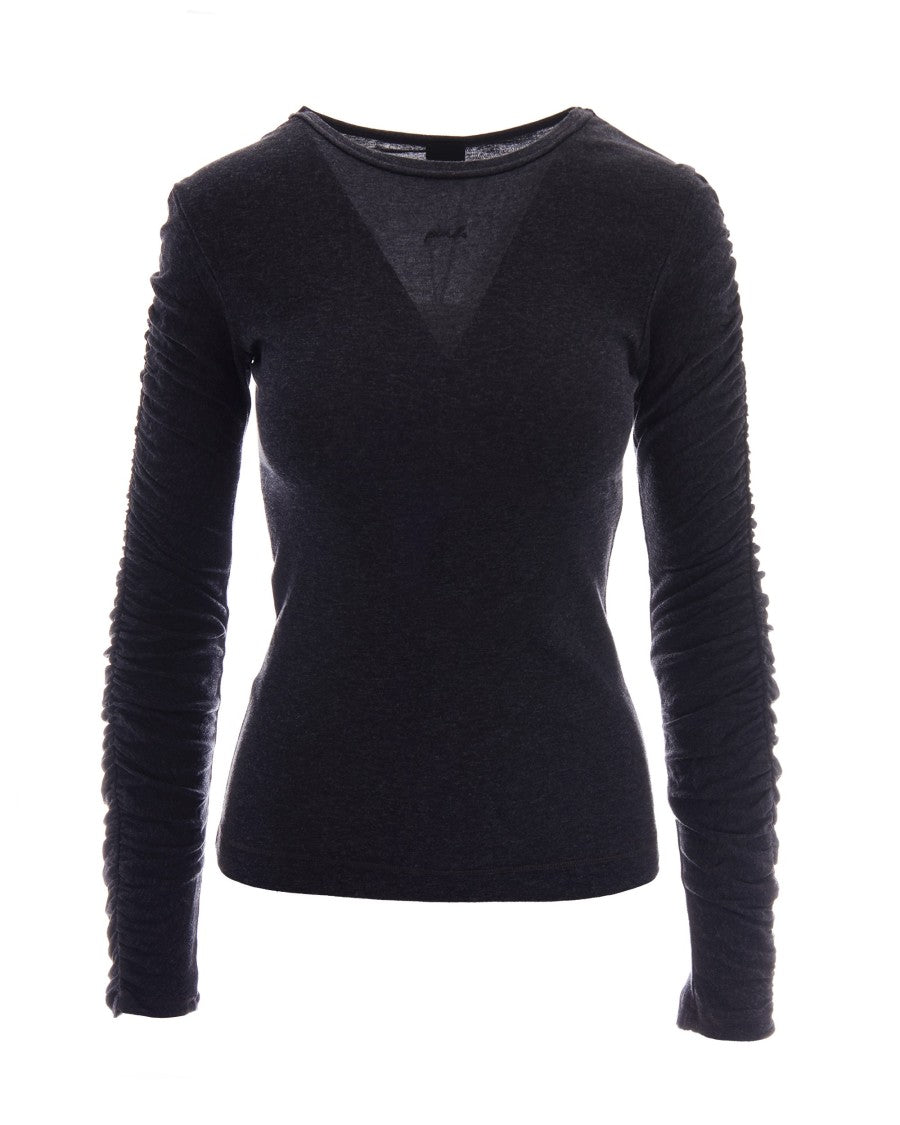 Pinko Fitted Black Long-Sleeve Top With Sheer Neckline