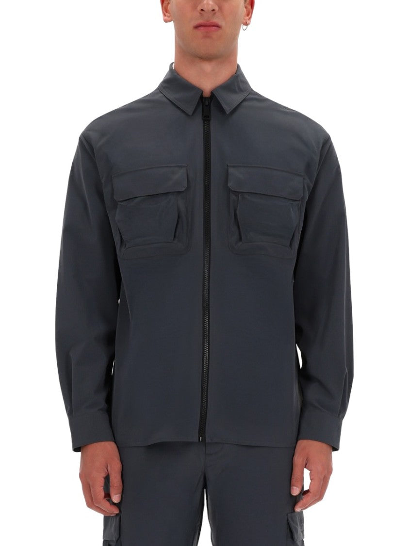Versace Jeans Couture Grey Full-Zip Zippered Shirt