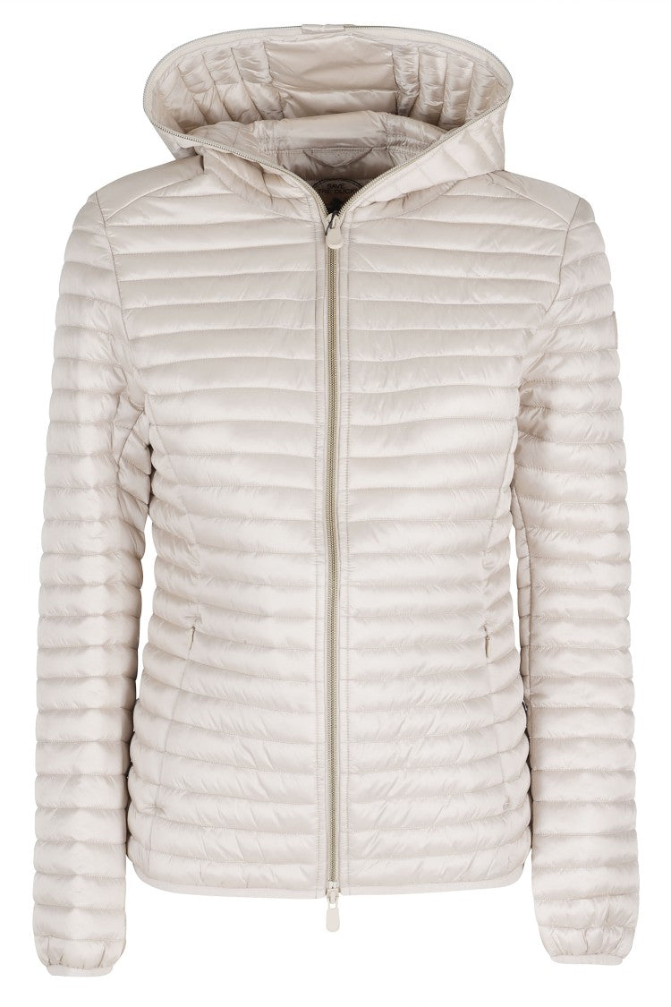 Save The Duck Beige Alexa Hooded Quilted Polyester Down Jacket