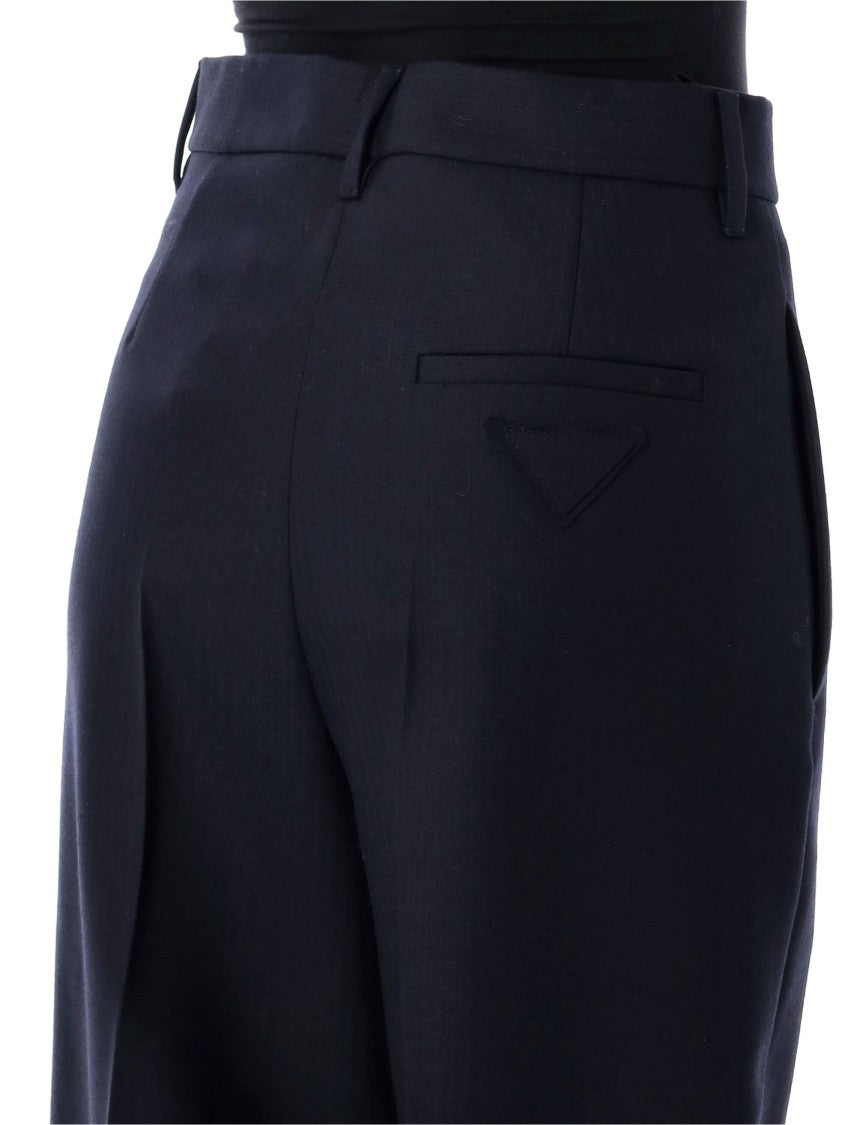 Prada Wide-Leg Chevron Pattern Wool Pants With Tailored Silhouette