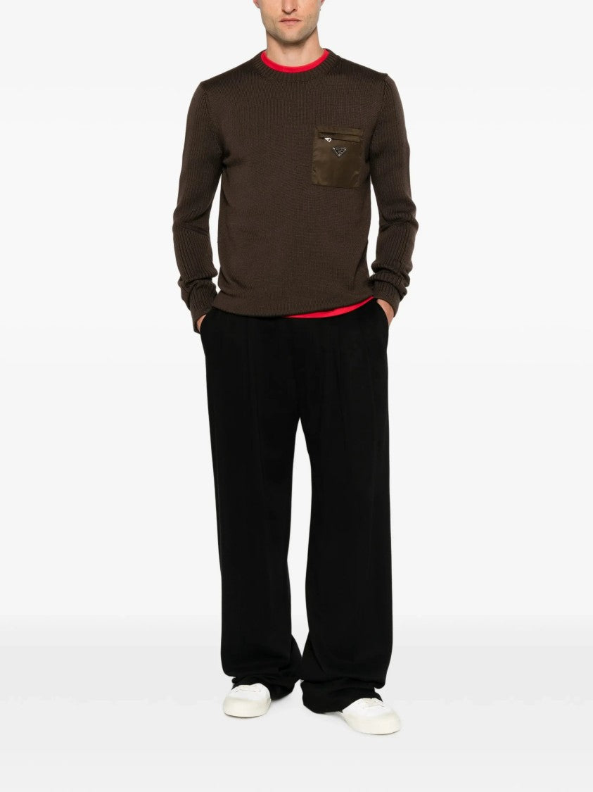 Prada Ribbed Sleeve Knit Sweater With Zippered Chest Pocket