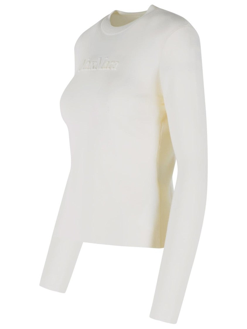 Max Mara White Manto Embossed Logo Wool Sweater