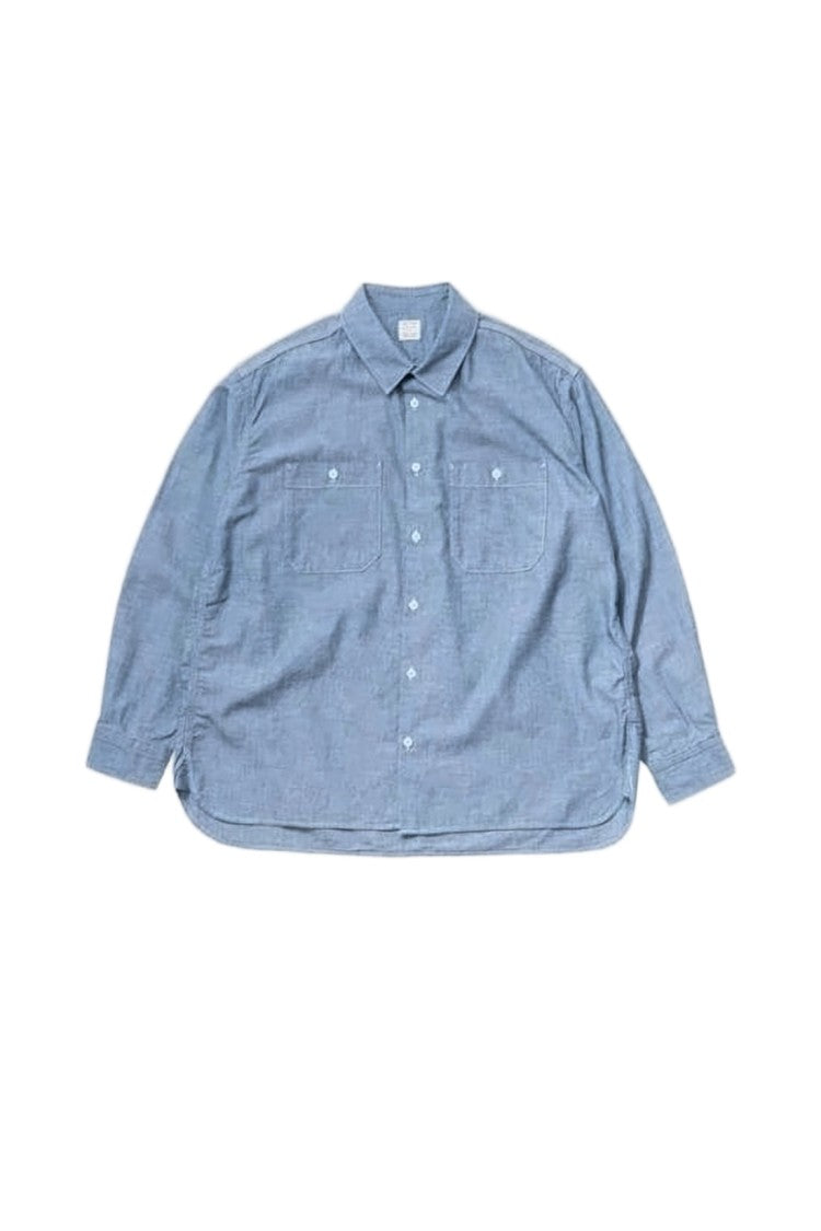 Ordinary Fits Loose-Fitting Blue Blouse With Classic Collar And Button-Down Front