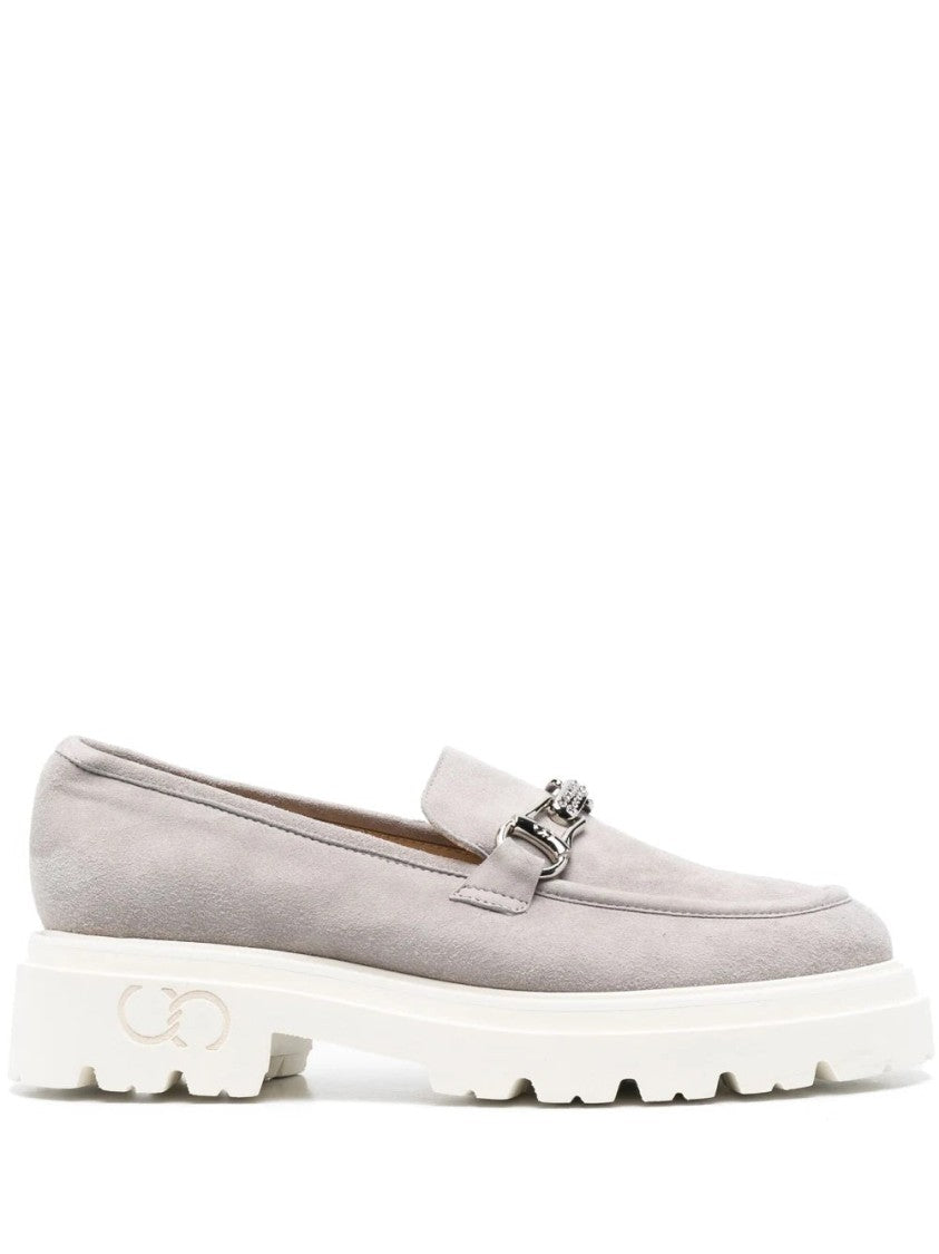 Casadei Grey Leather Loafers