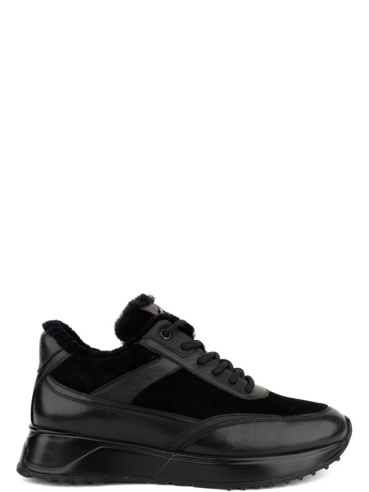 Adrianna Feretti Black Lace-Up Suede Panels Leather Ankle Boots