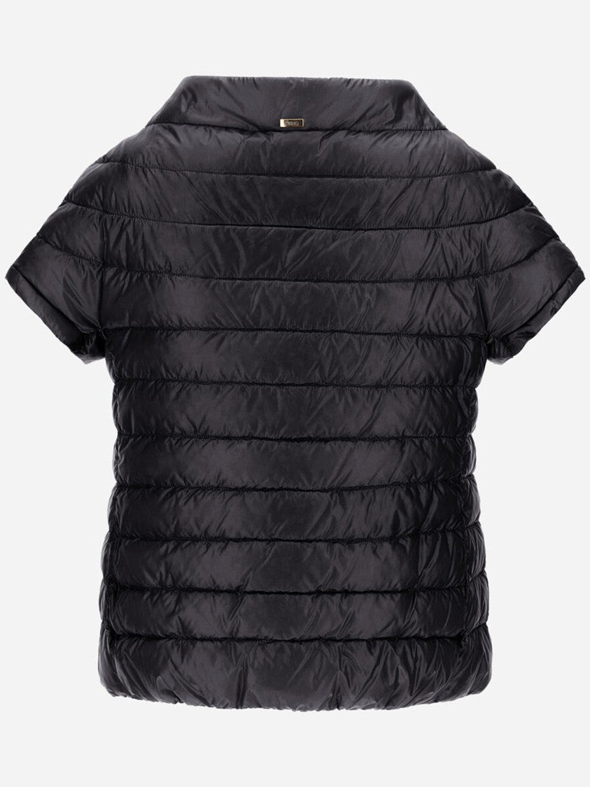 Herno Black Piumino Short-Sleeved Puffer Nylon Cape