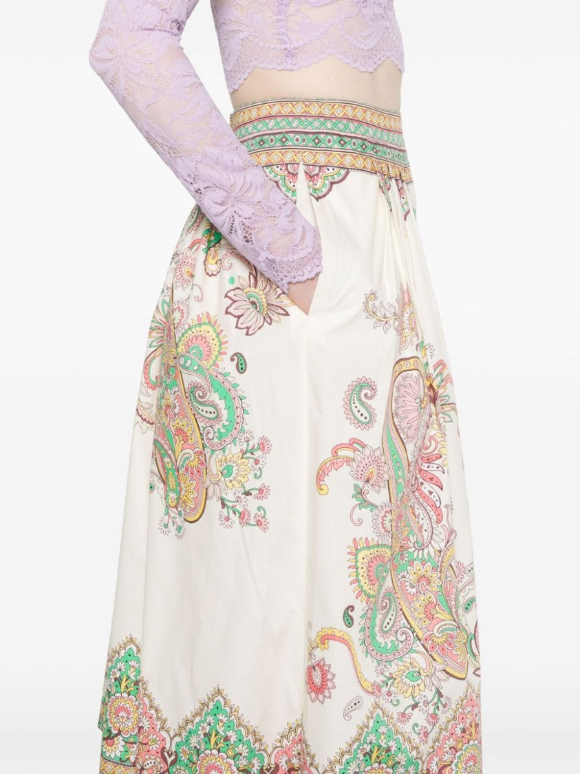 Etro Pleated White Midi Skirt