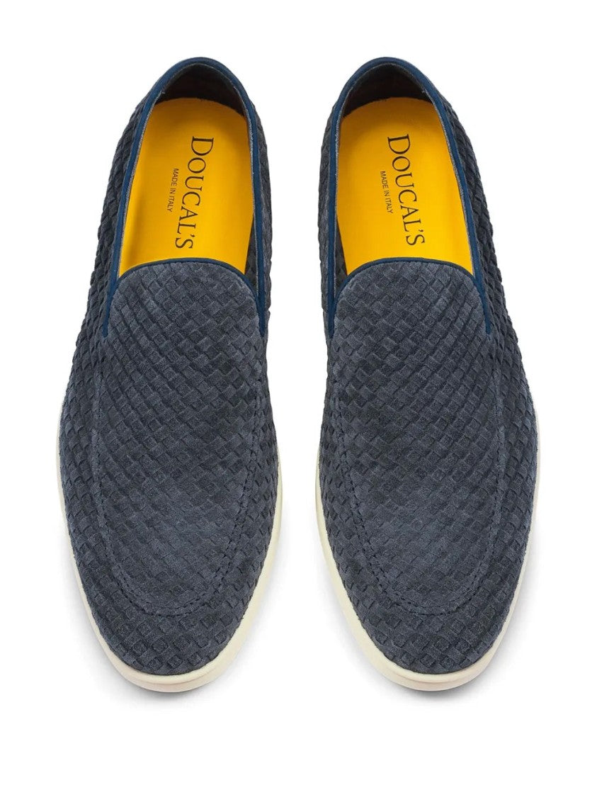 Doucal's Woven Textured Blue Loafers In Cow Leather