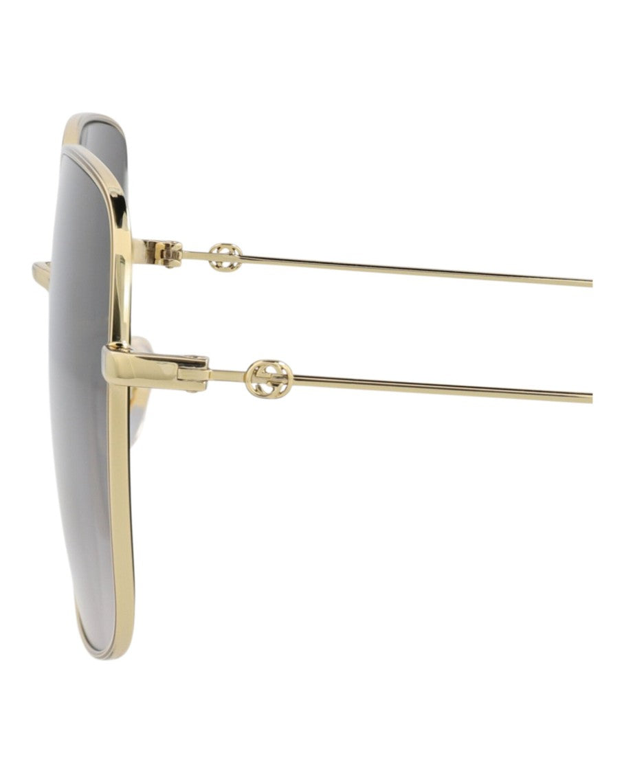 Gucci Square-Frame Metal Sunglasses With Gradient Grey Lenses