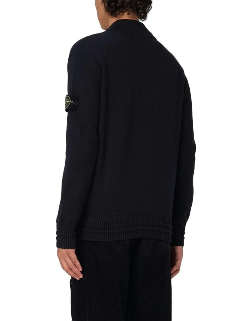 Stone Island Classic Button-Up Black Knit Cardigan