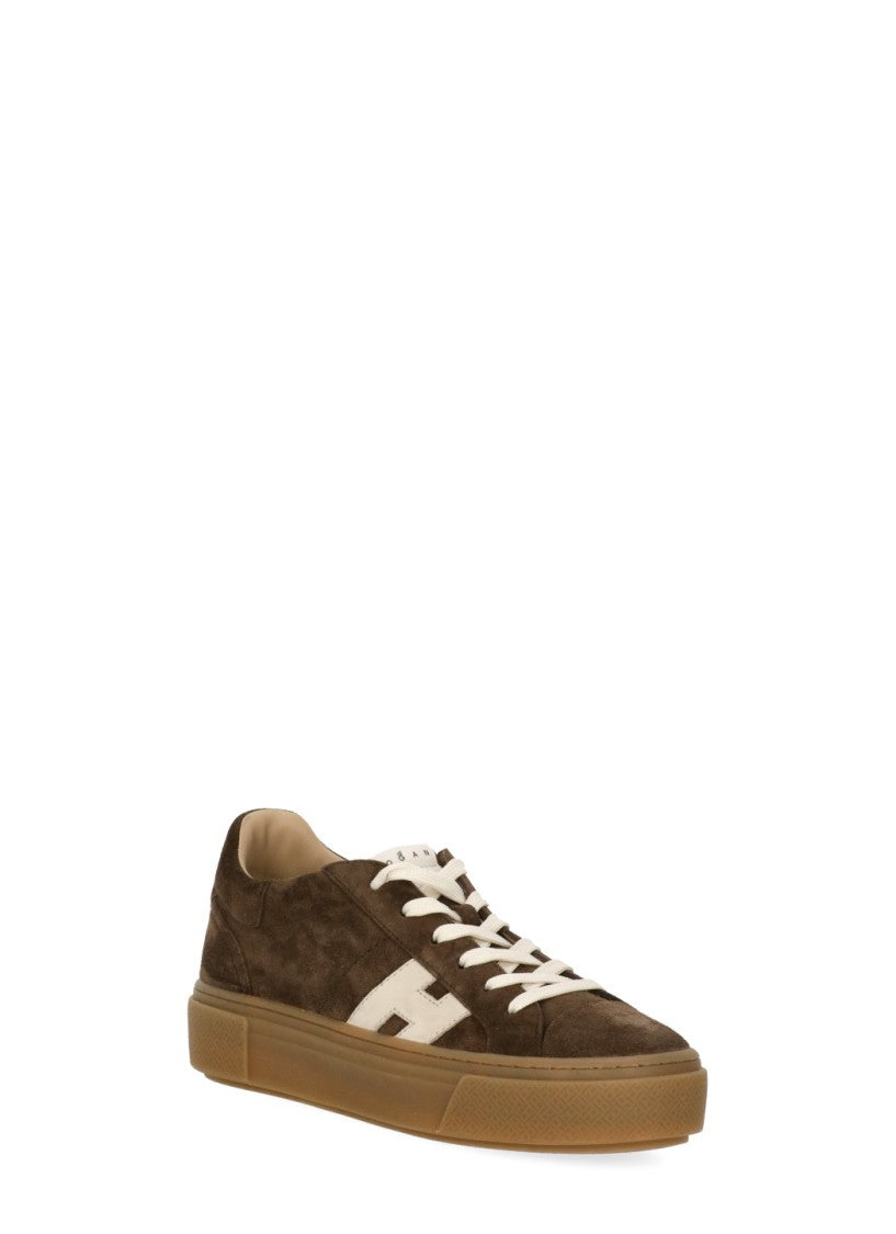Hogan Low-Top Brown Suede Leather Sneakers With Ivory Logo