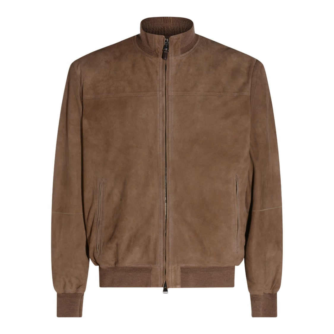 Canali Brown Suede Jacket With Ribbed Cuffs