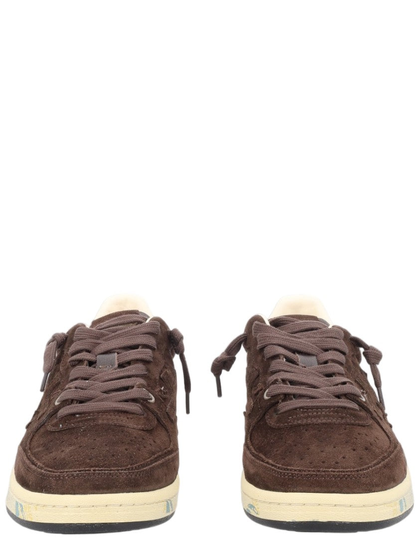 Premiata Brown Perforated Contrasting Sole Suede Sneakers