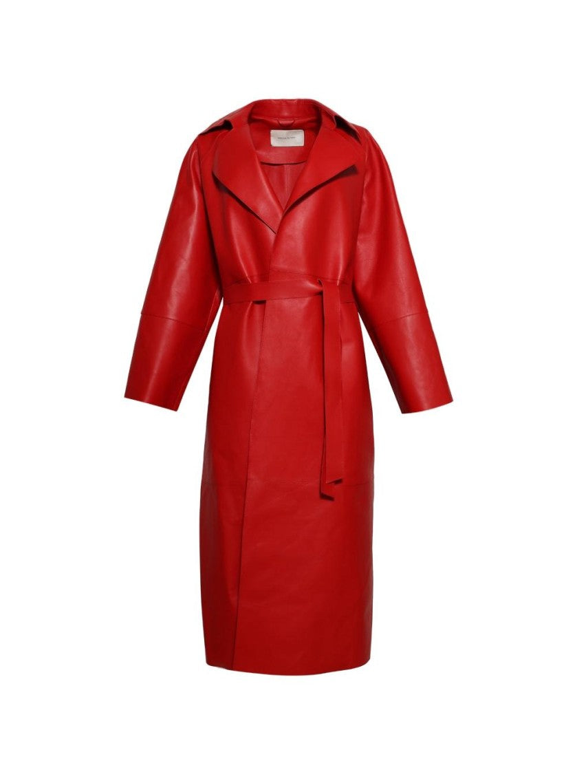 Magda Butrym Long Belted Coat Red