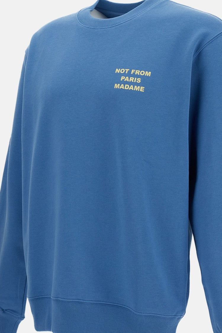 Drôle De Monsieur Light Blue Slogan Crewneck Sweatshirt