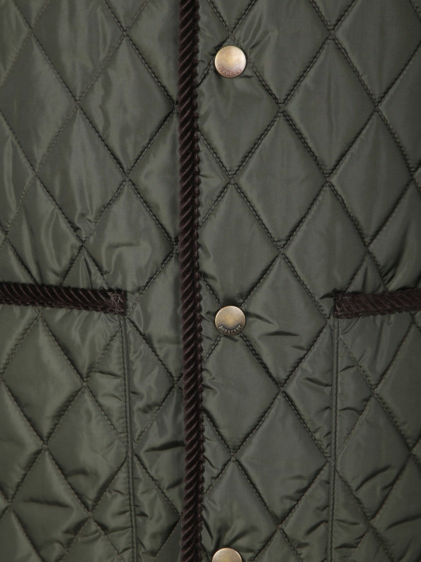 Burberry Quilted Green Gilet With Distinctive Button Closure