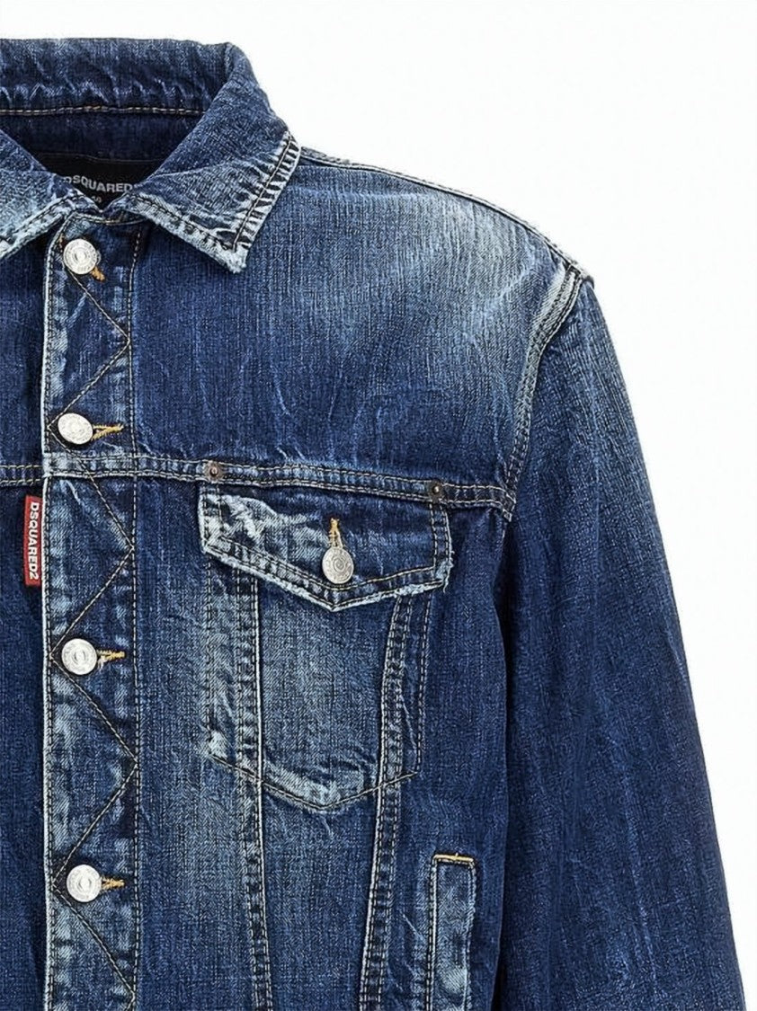 Dsquared2 Classic Denim Jacket With Distressed Wash