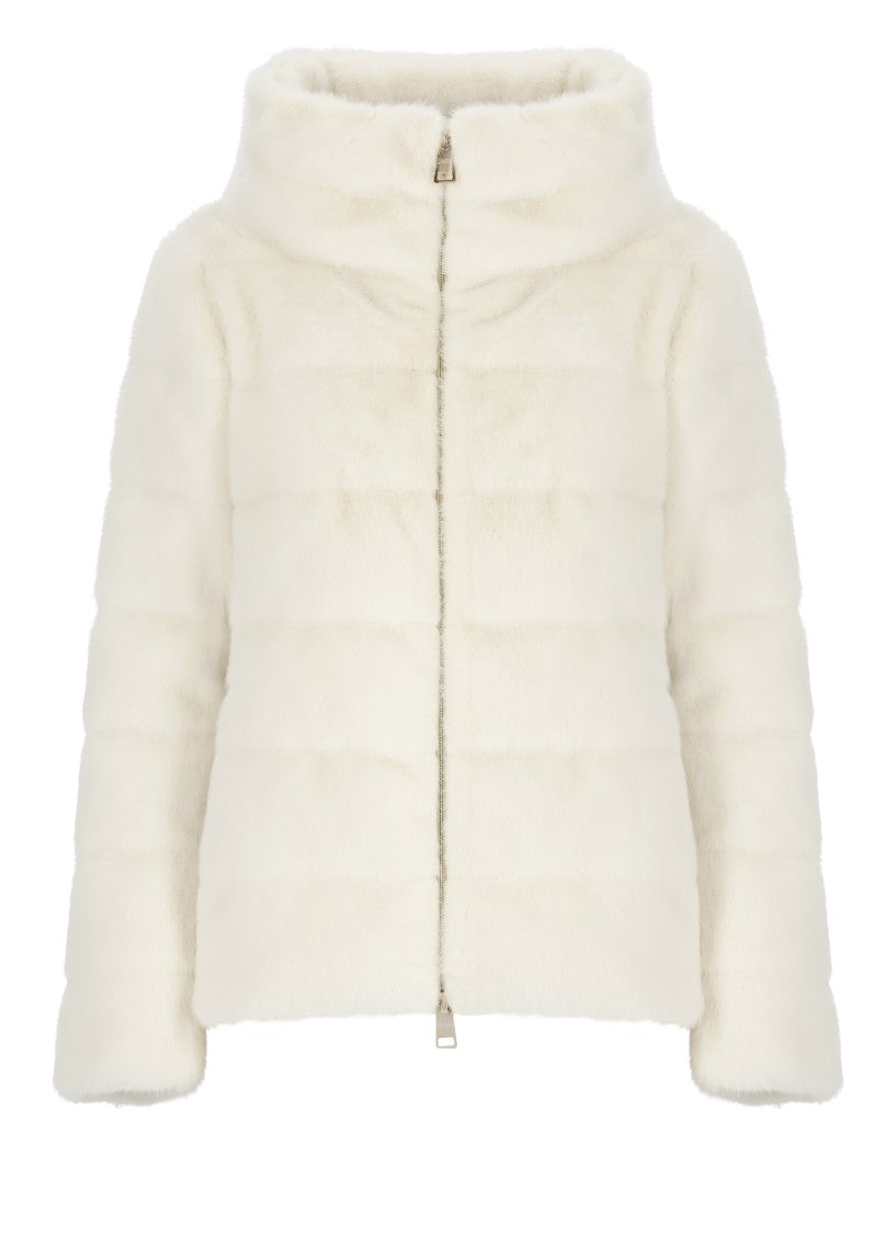 Herno White Faux Fur Quilted Down Jacket