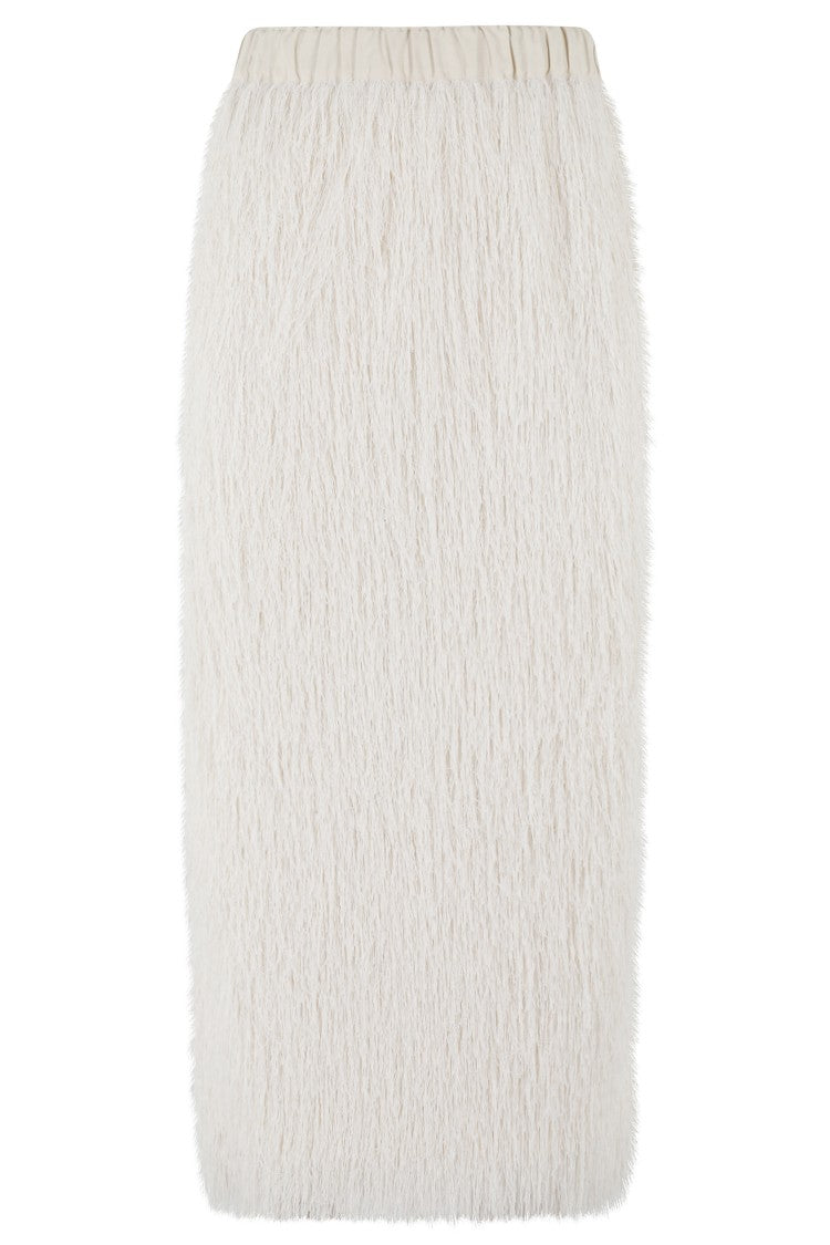 Alysi Knee-Length Fringe Skirt With Elastic Waistband