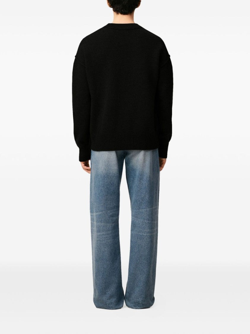 Ami Paris Wool Knit Sweater With Intarsia Heart Motif