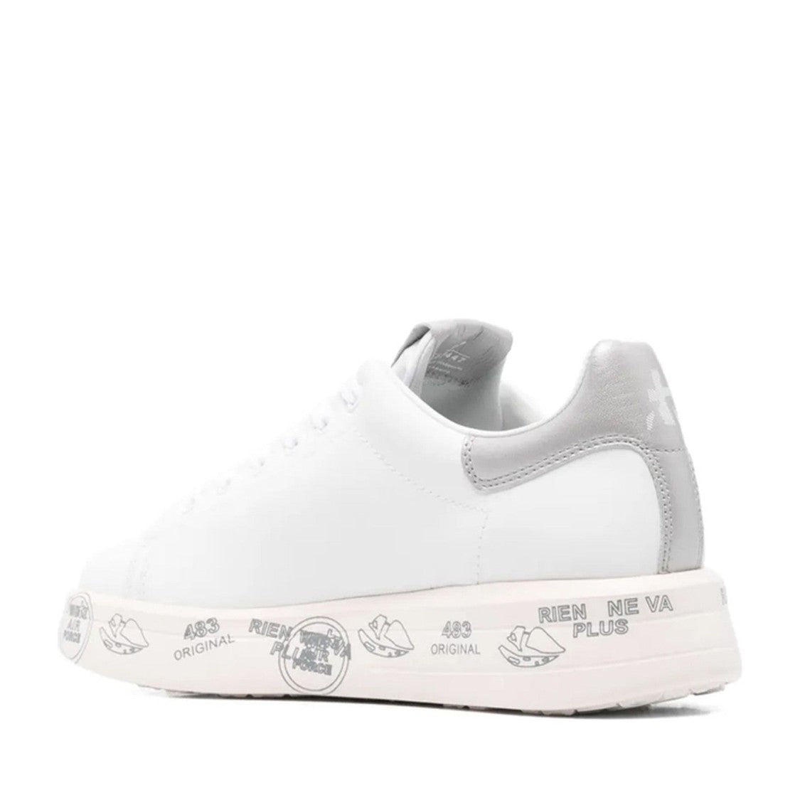 Premiata White Leather Graphic Metallic Accent Sneakers