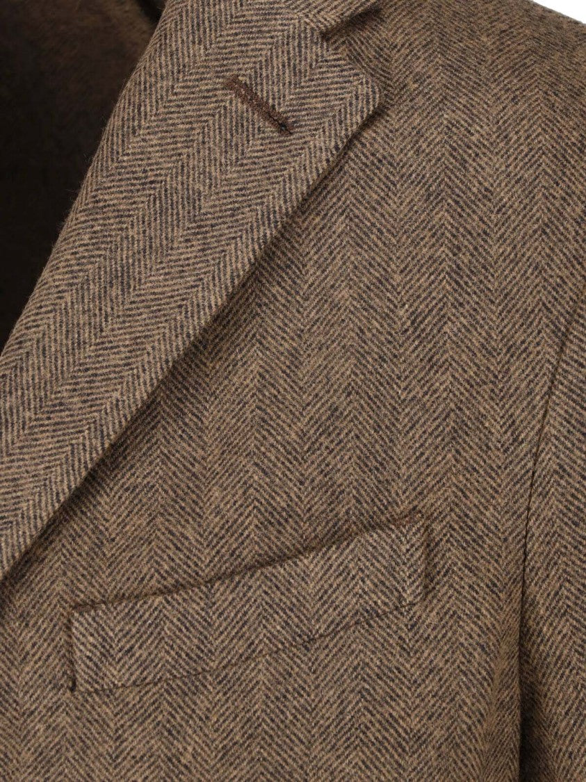 Boglioli Single-Breasted Herringbone Blazer With Classic Lapels