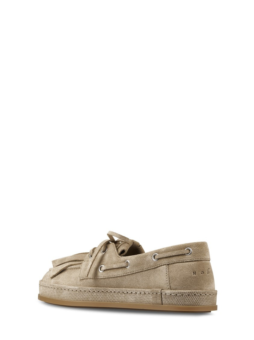 Hogan Refined Suede Flat Shoes With Lace-Through Detail