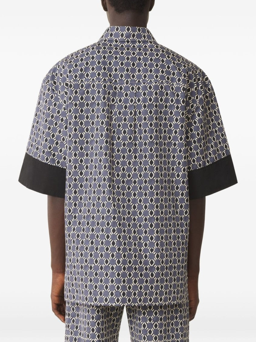Lanvin Blue Geometric Print Short Sleeve Shirt