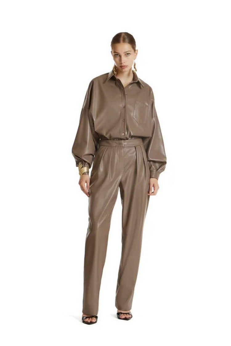 Simona Corsellini Brown Leather Point-Collar Shirt