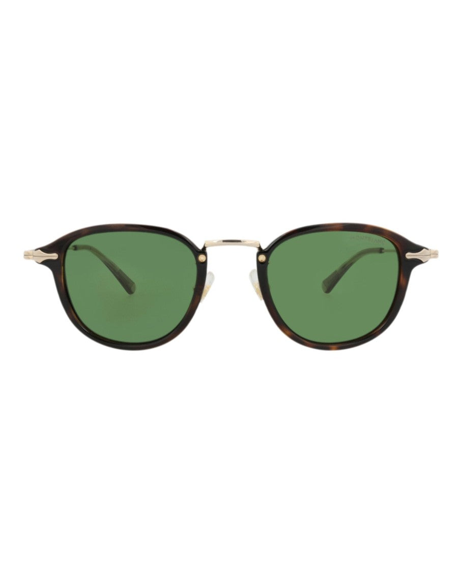 Montblanc Round-Frame Injection Sunglasses With Tortoiseshell Pattern And Green Lenses
