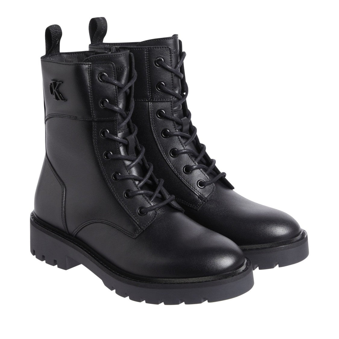 Calvin Klein Jeans Black Combat-Style Lace-Up Rubber Sole Leather Ankle Boots