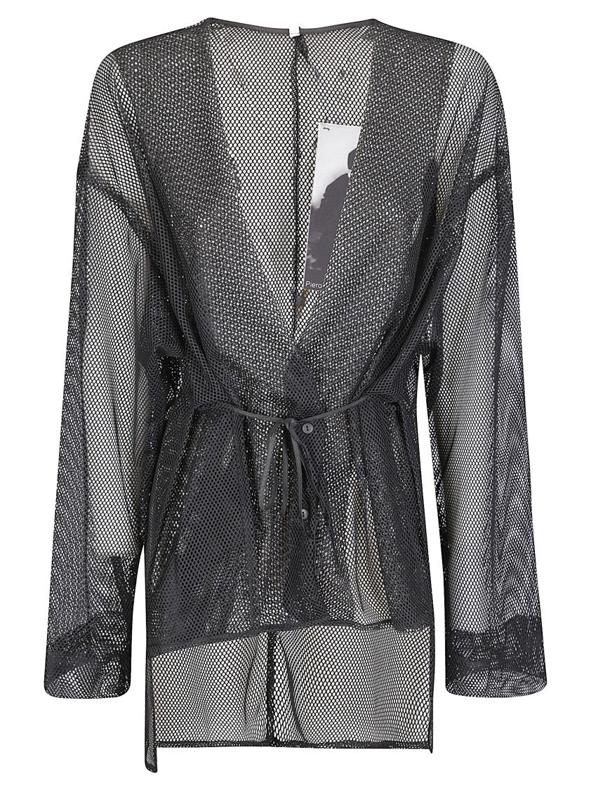 Maria Calderara Lightweight Black Mesh Jacket With Deep V-Neck