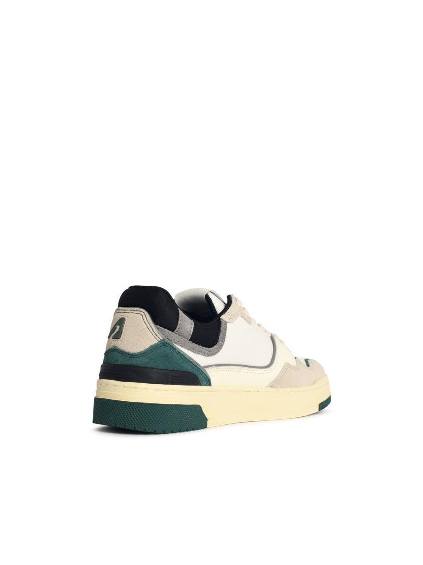 Autry 'Clc Low' White And Green 'Forest' Suede And Leather Sneakers