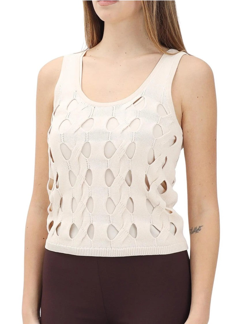 Pinko White Openwork Pattern Viscose-Nylon Tank Top