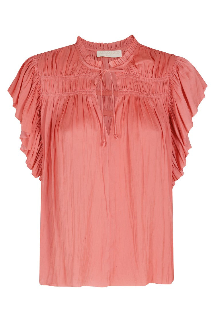 Ulla Johnson Coral Agosta Flutter Sleeve Drawstring Polyester Blouse