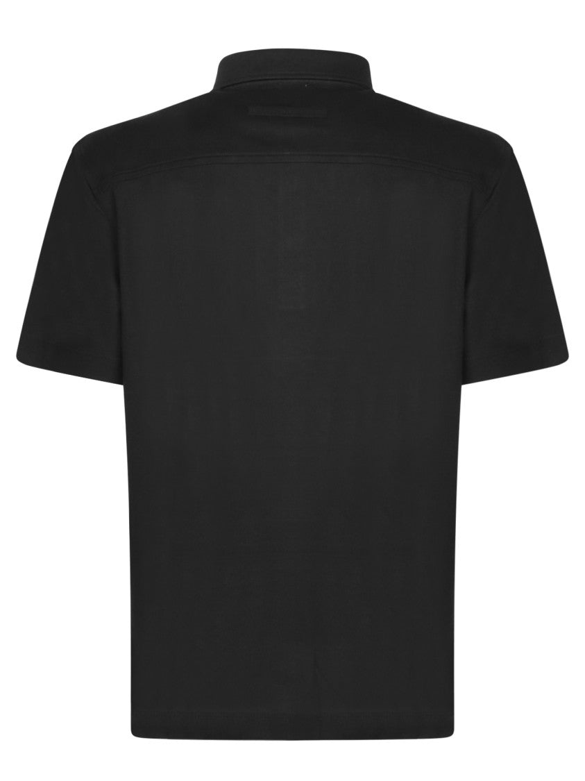 Zegna Blue Piquet Polo With Leather