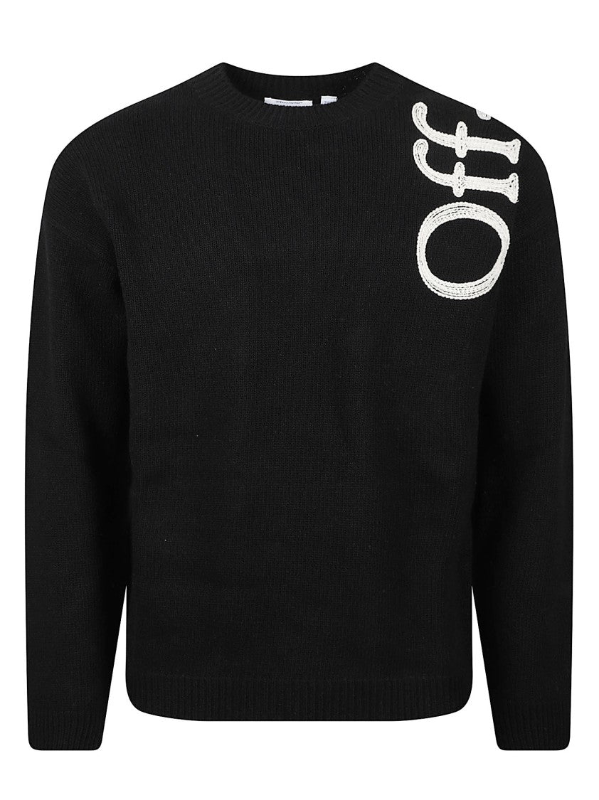 Off-White Black Vertical Bookish Asymmetrical Wool-Blend Sweater