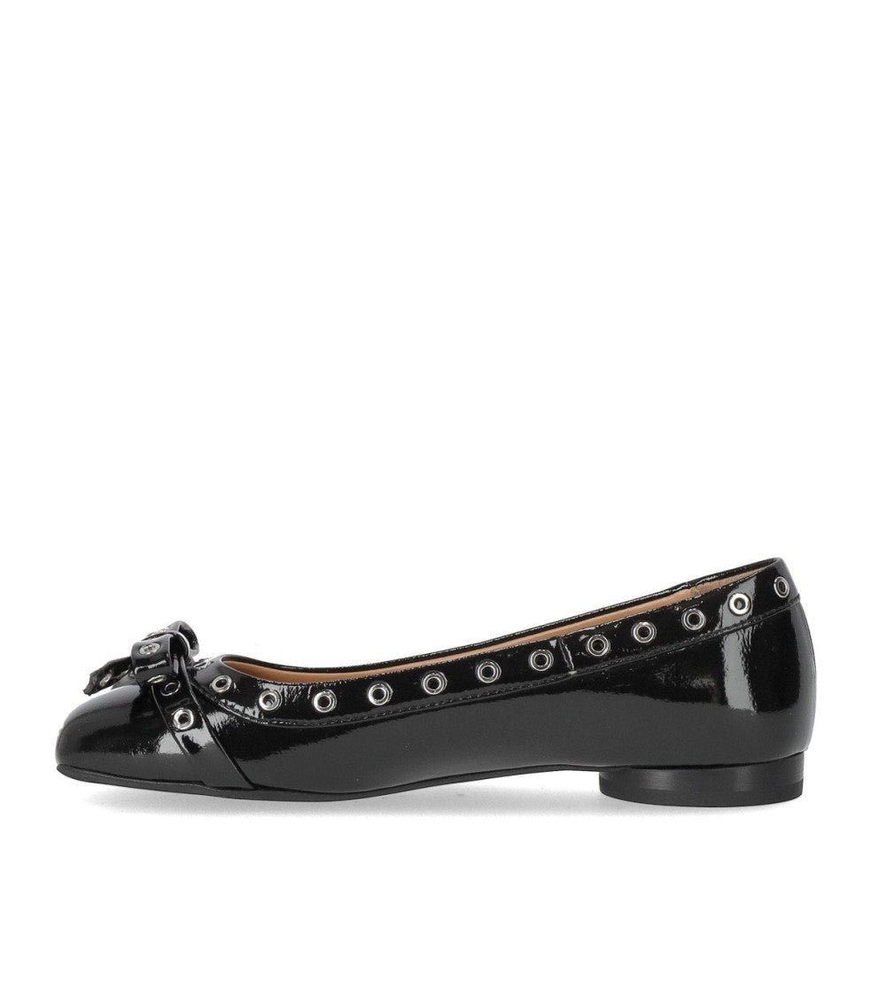 Ganni Black Patent Ballet Flat Shoe With Bows