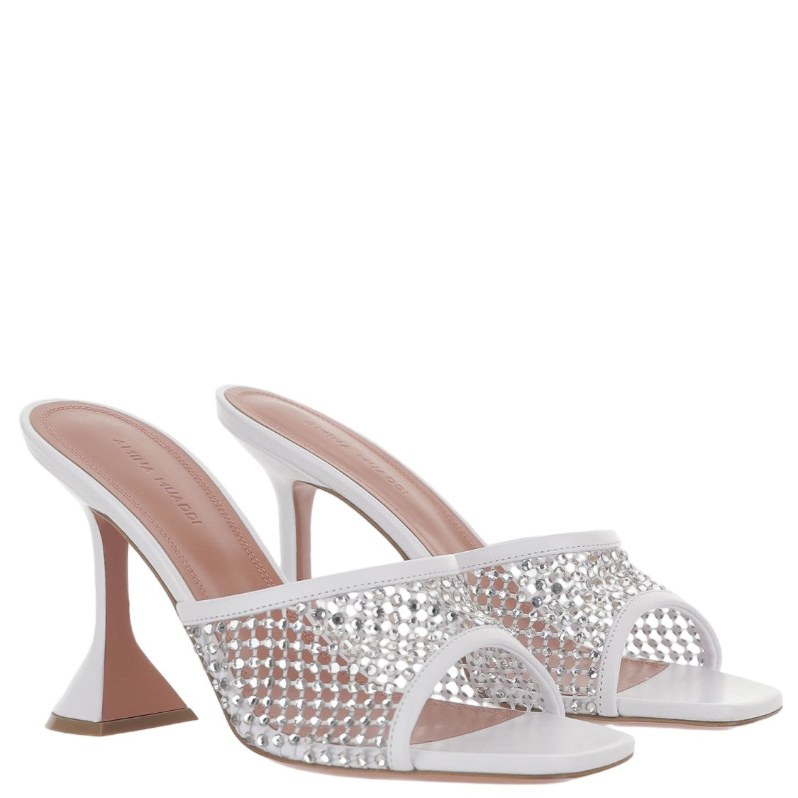 Amina Muaddi Lupita Crystal Sandals With Mesh Design And Sculptural Heel